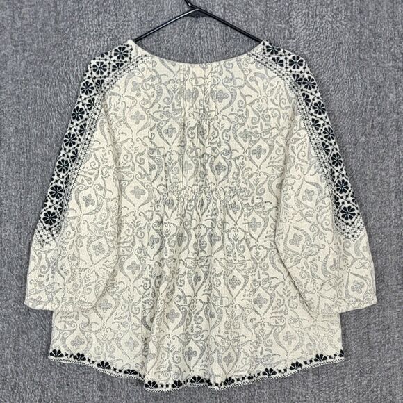 Ivy Jane Blouse Womens M Ivory Black Woven Aztec Southwest Print Boxy Boho Shirt - Picture 7 of 11